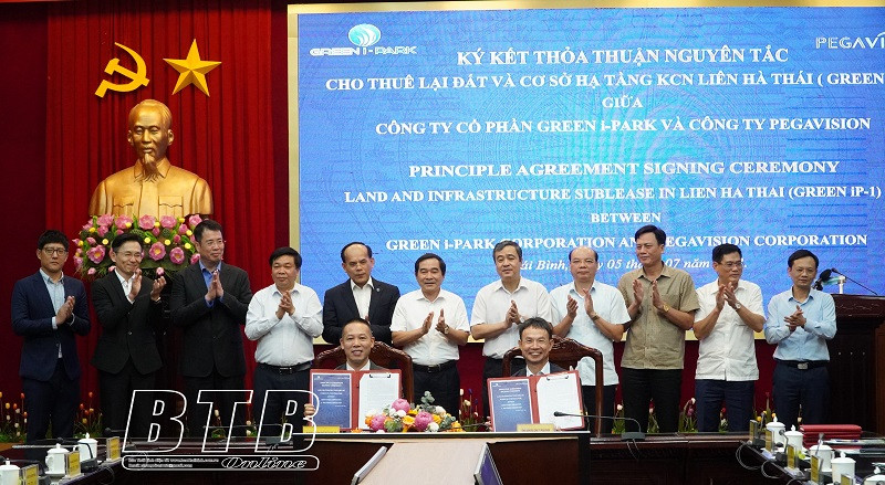 Công ty Cổ phần Green i-Park và Công ty Pegavison ký kết thỏa thuận hợp tác đầu tư (Ảnh: Báo Thái Bình)