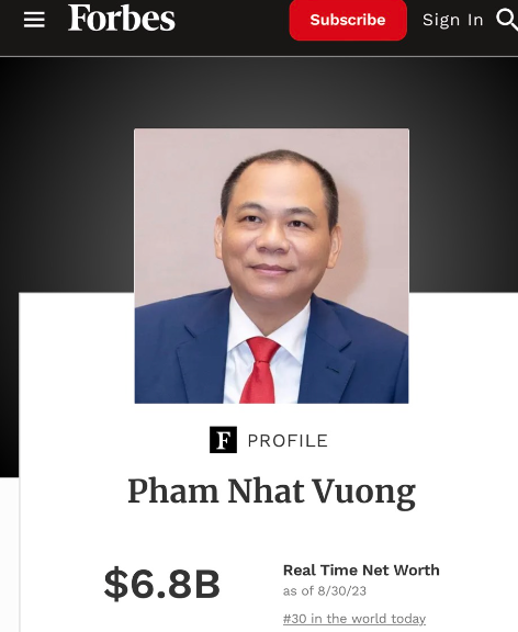Không tính Vinfast vào tài sản của ông Phạm Nhật Vượng, Forbes đang tự phá vỡ quy tắc của mình?