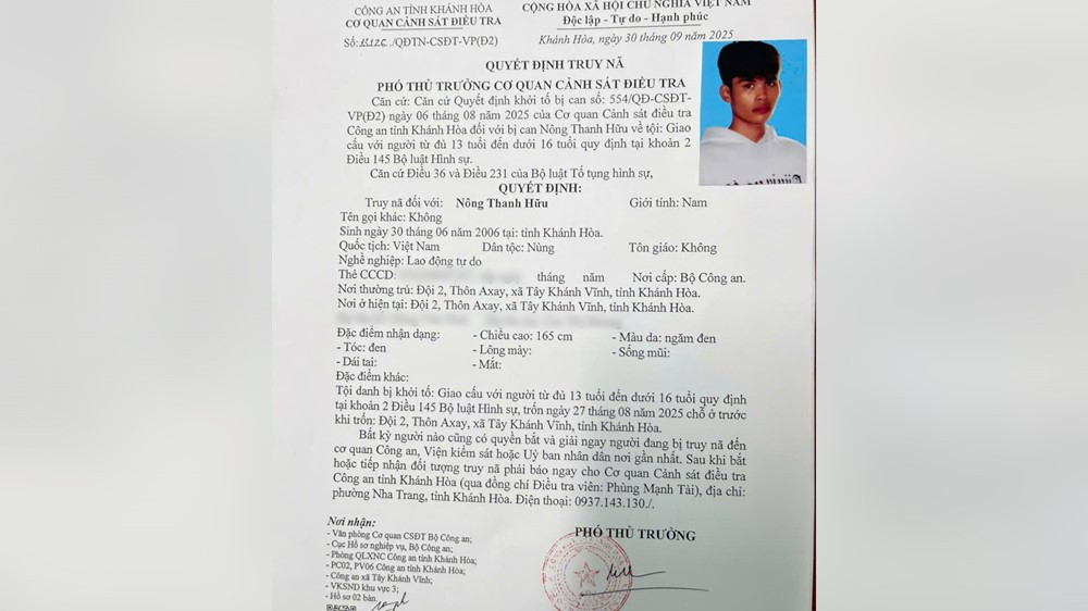 Truy nã Nông Thanh Hữu SN 2006 - ảnh 1