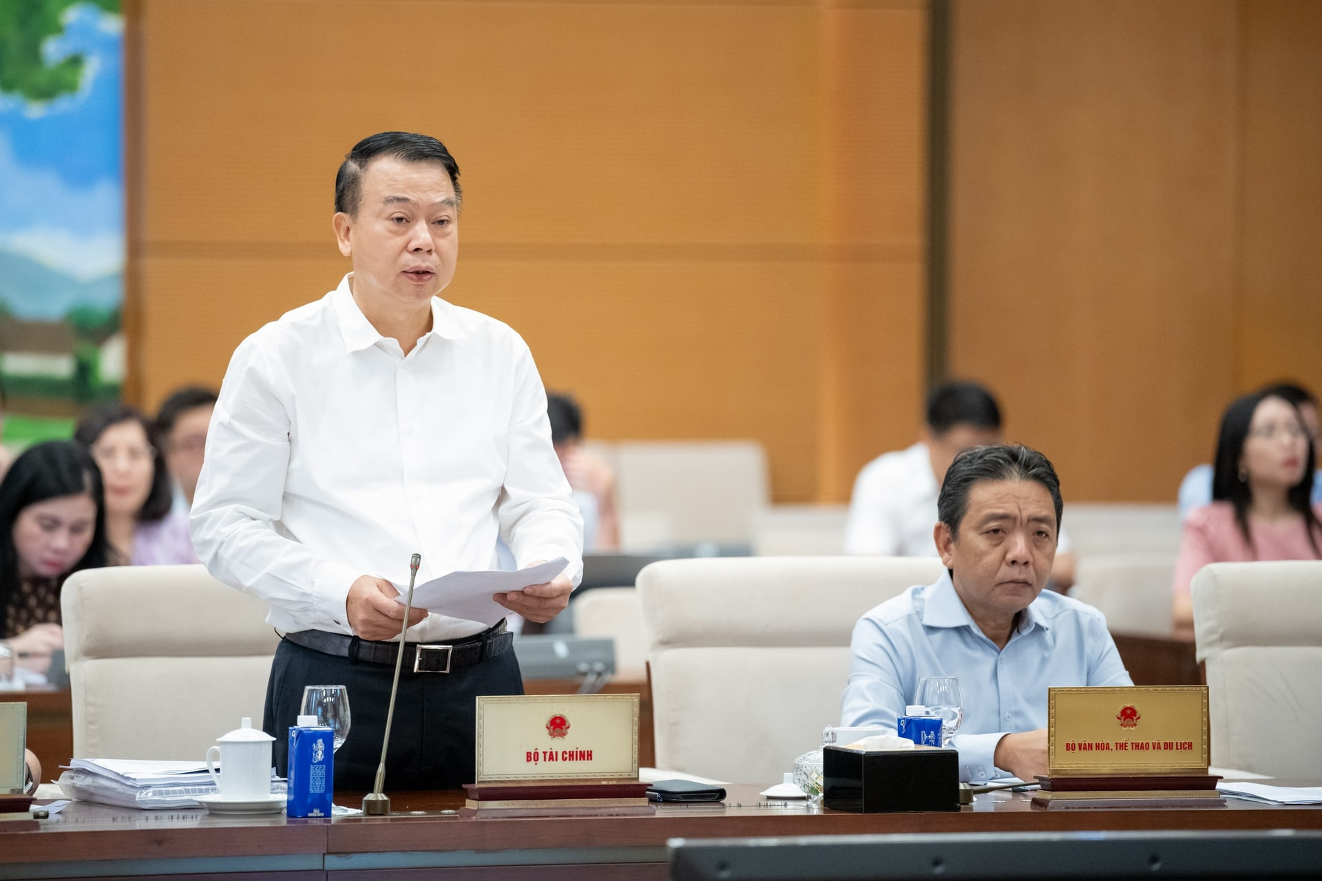 Thứ trưởng Bộ Tài chính Nguyễn Đức Chi trình bày tóm tắt báo cáo của Chính phủ.