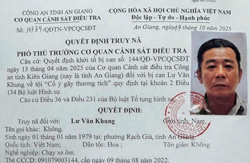 Công an phát lệnh truy nã Lư Văn Khung sinh năm 1979