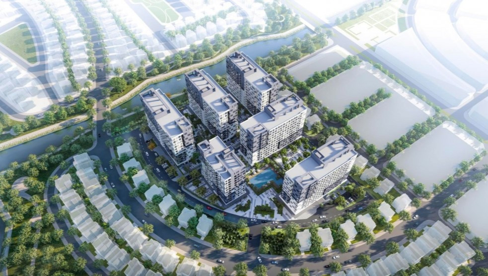 Phối cảnh khu nhà ở xã hội An Sinh thuộc dự án Khu đô thị sinh thái Chánh Mỹ. Nguồn ảnh: HUD