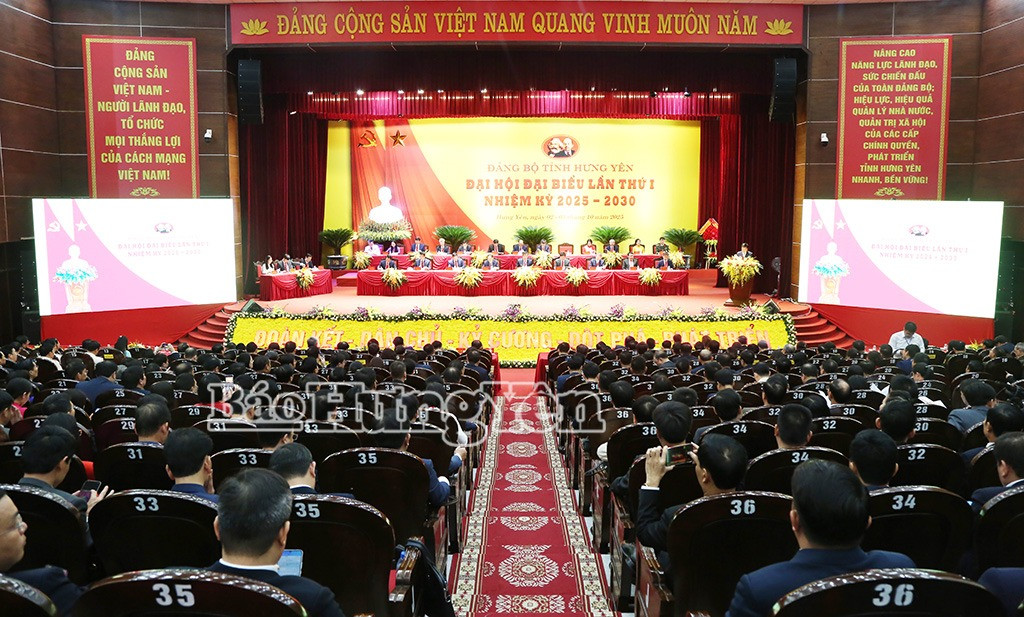 Hình ảnh tại Đại hội đại biểu Đảng bộ tỉnh Hưng Yên lần thứ I, nhiệm kỳ 2025-2030. Nguồn ảnh: Báo Hưng Yên