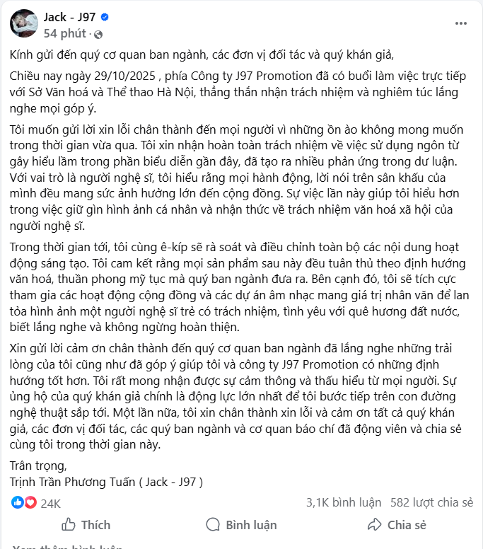 Ca sĩ Jack (J97) xin lỗi - ảnh 1