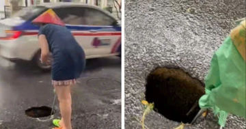 Hố sụt sâu gần 1m giữa lòng đường Hà Nội