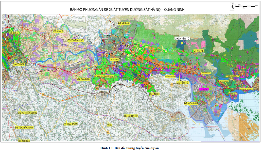 Sơ đồ tuyến đường sắt Hà Nội - Quảng Ninh do Vinspeed đề xuất. Nguồn ảnh: Báo cáo của Vinspeed