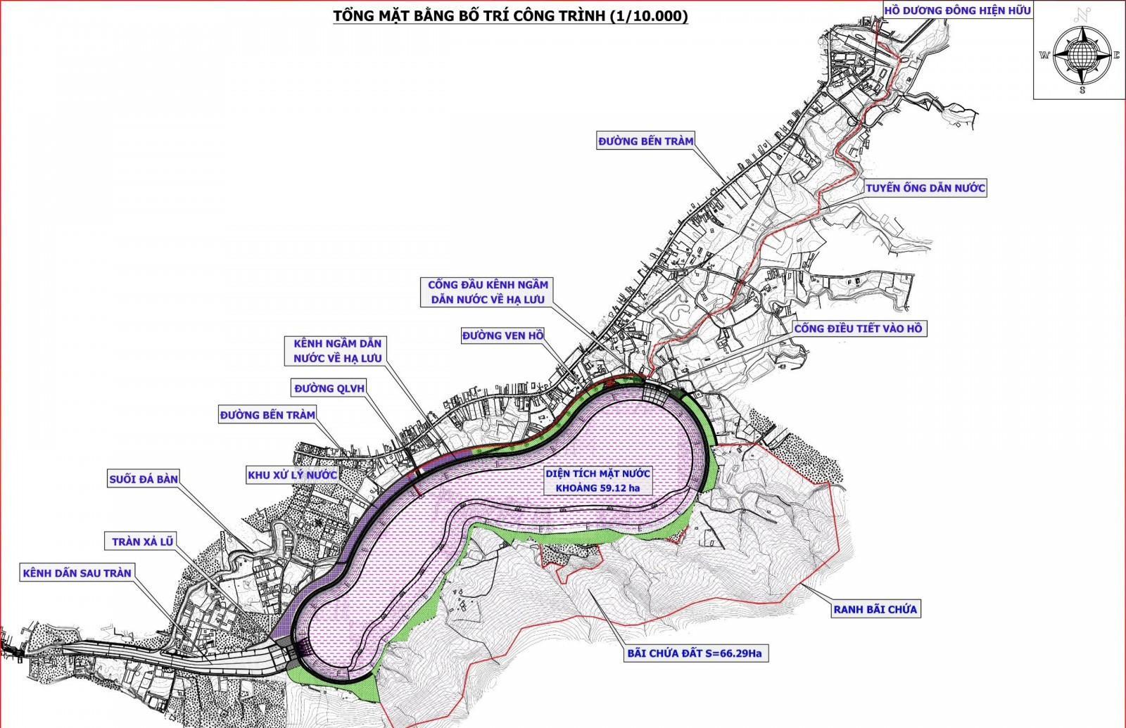 Tổng mặt bằng bố trí công trình dự án đầu tư hồ nước Dương Đông 2 (1/10.000). Nguồn ảnh: Báo An Giang