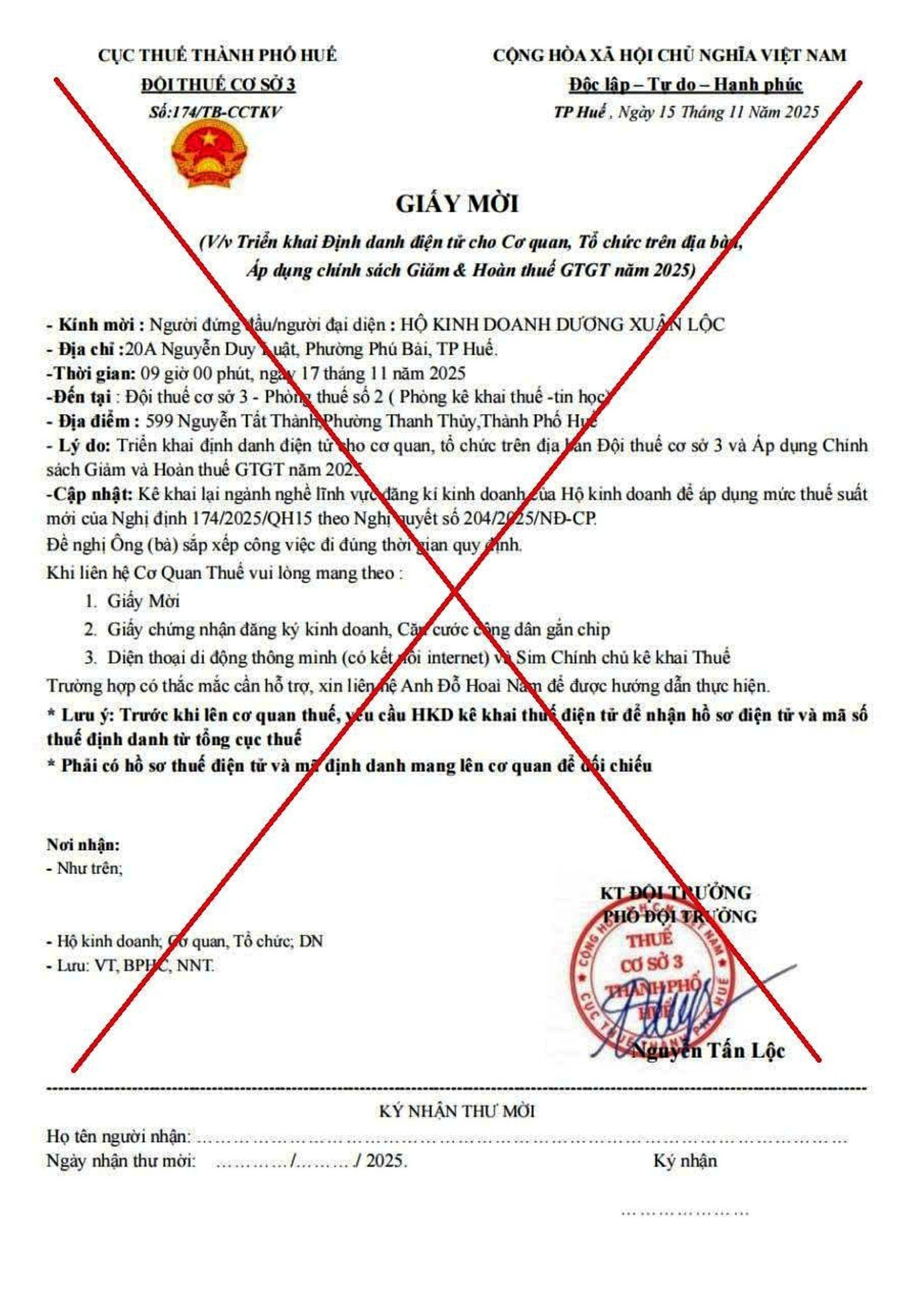 Văn bản giả mạo cơ quan thuế tại Huế nhằm mục đích lừa đảo. van-ban-gia-mao-co-quan-thuejpg.jpg