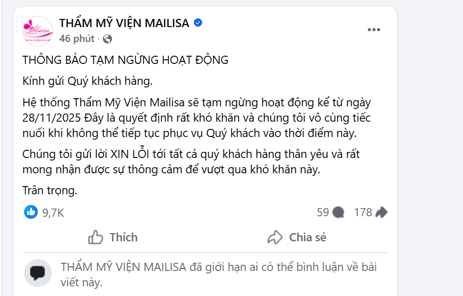 Mailisa ch&iacute;nh thức th&ocirc;ng b&aacute;o ngừng hoạt động - ảnh 1