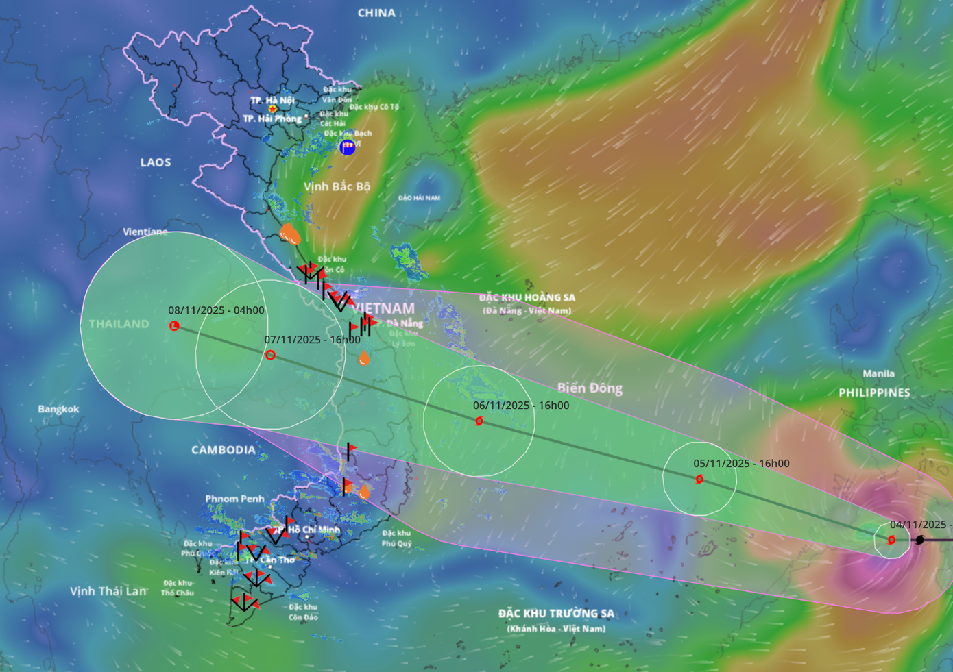 Dự báo về đường đi và vùng ảnh hưởng của bão Kalmaegi. anh-man-hinh-2025-11-04-luc-175805.png