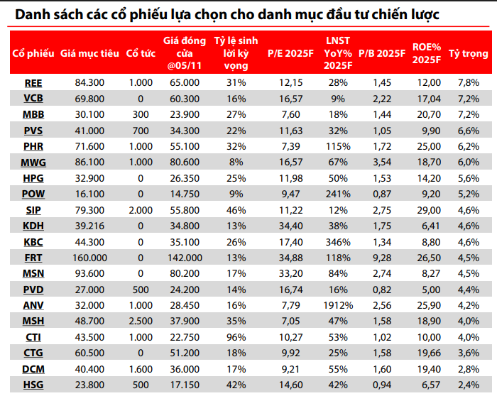 Danh sách các cổ phiếu cho danh mục đầu tư chiến lược của VDSC trong quý IV2025