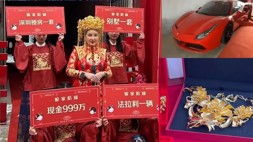 Cô dâu đội vương miện vàng, mang theo 37 tỷ đồng tiền mặt, 2 sổ đỏ cùng siêu xe Ferrari trong ngày cưới - ảnh 2