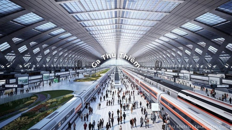 Việc kết nối sân bay Long Thành và Tân Sơn Nhất có thể thực hiện thông qua mạng lưới đường sắt đô thị. Ảnh: AI. thu-thiem.jpg