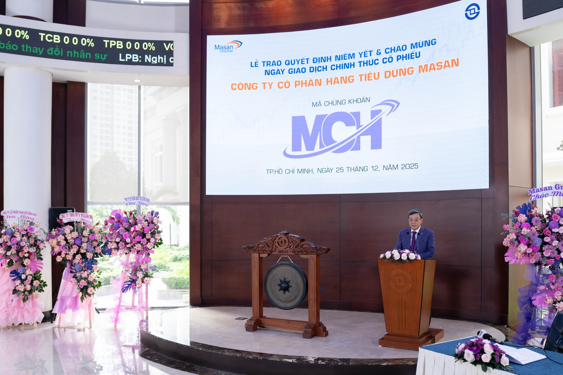 Ông Nguyễn Đăng Quang - chủ tịch Masan Group phát biểu tại lễ trao quyết định niêm yết và chào mừng ngày giao dịch chính thức cổ phiếu <a style='text-decoration: none;' href='/MCH'>MCH</a>