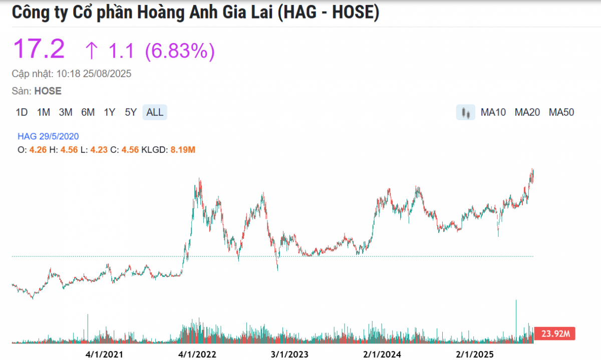 Hoàng Anh Gia Lai xóa lỗ lũy kế, cổ phiếu <a style='text-decoration: none;' href='/HAG'>HAG</a> lập đỉnh 10 năm, khối tài sản của bầu Đức đạt 5.200 tỷ