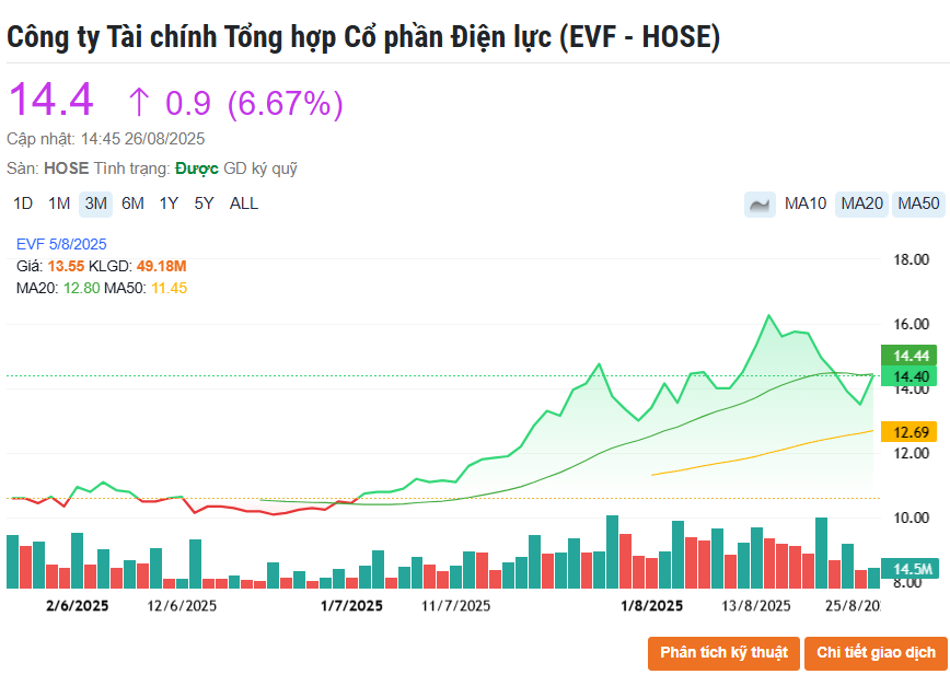 Cổ phiếu <a style='text-decoration: none;' href='/EVF'>EVF</a> tím lịm sau khi đổi tên, nhóm bluechips dẫn dắt VN-Index tiến sát vùng 1.670 điểm