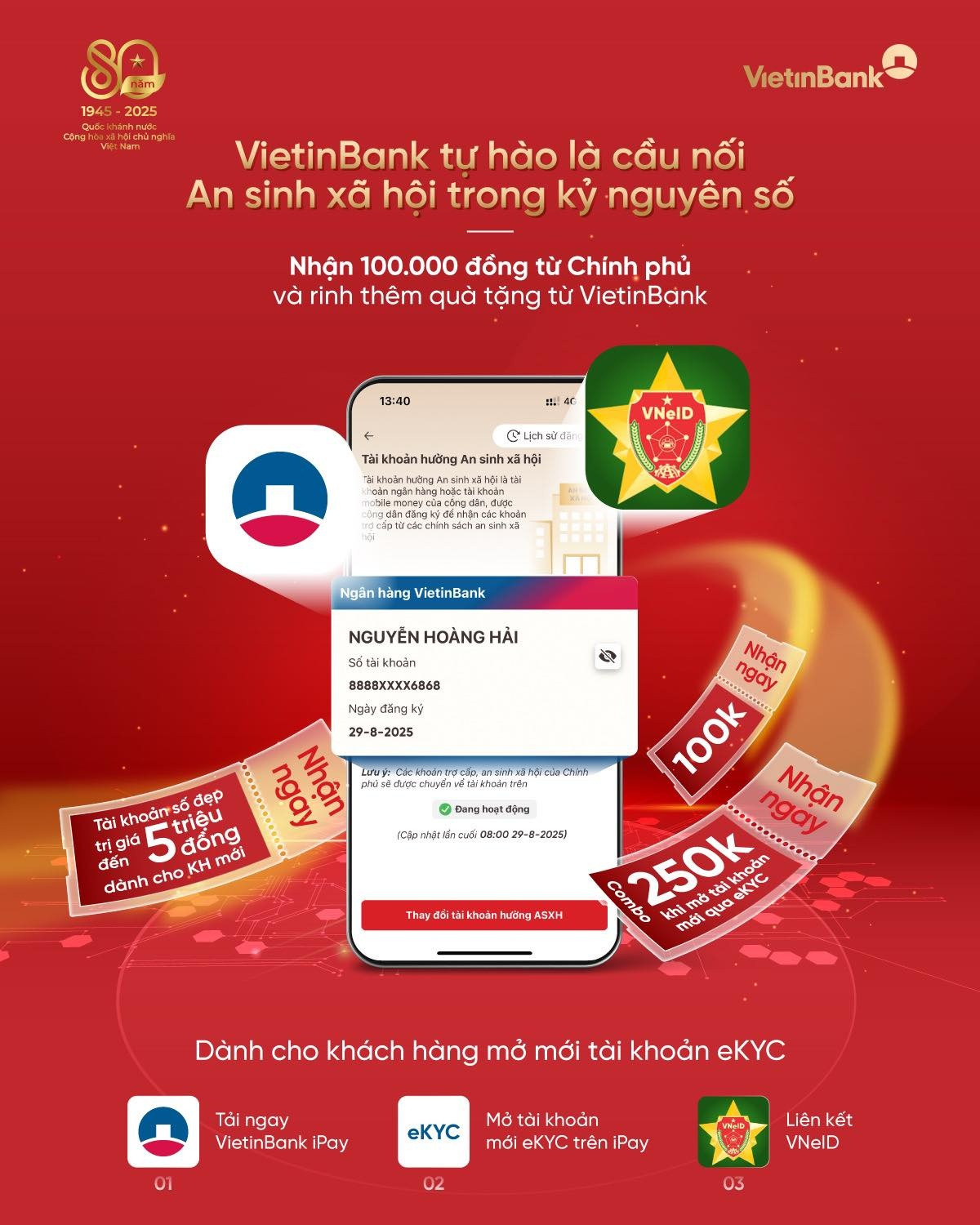 VietinBank, BIDV, HDBank, <a style='text-decoration: none;' href='/ACB'>ACB</a>… đua nhau tặng quà khi liên kết VNeID, cơ hội nhận 1 chỉ vàng SJC