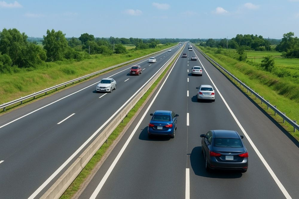 Cao tốc Vinh - Thanh Thủy sẽ có 6 làn xe, vận tốc thiết kế 100 km/h, riêng đoạn khó khăn vận tốc 60 - 80 km/h. Ảnh minh họa: AI. vinhthanhthuy288.jpg