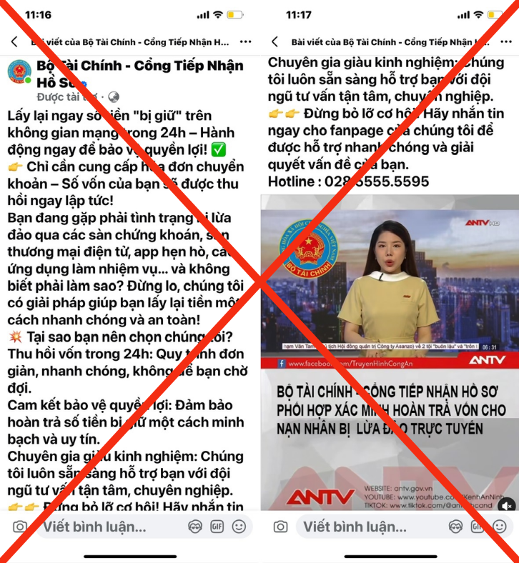 Trang facebook giả mạo “Bộ Tài Chính – Cổng Tiếp Nhận Hồ Sơ”. Trang facebook giả mạo “Bộ Tài Chính – Cổng Tiếp Nhận Hồ Sơ”.