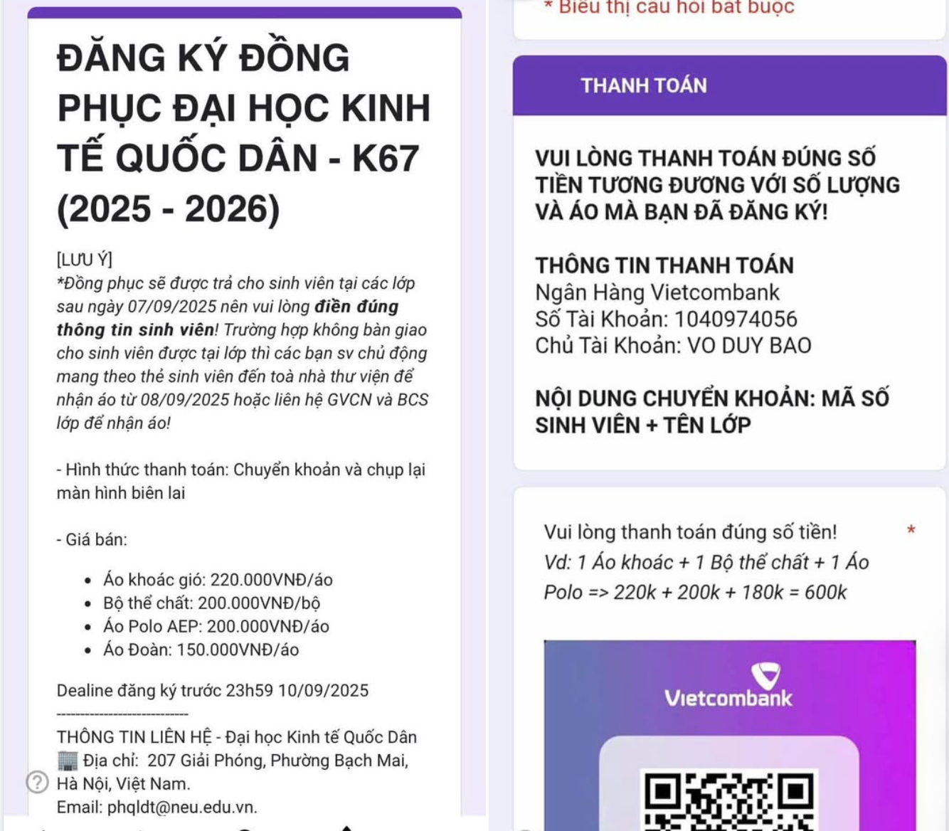 Đại học Kinh tế Quốc dân thông báo: Tân sinh viên không chuyển tiền vào tài khoản Vietcombank này- Ảnh 1.