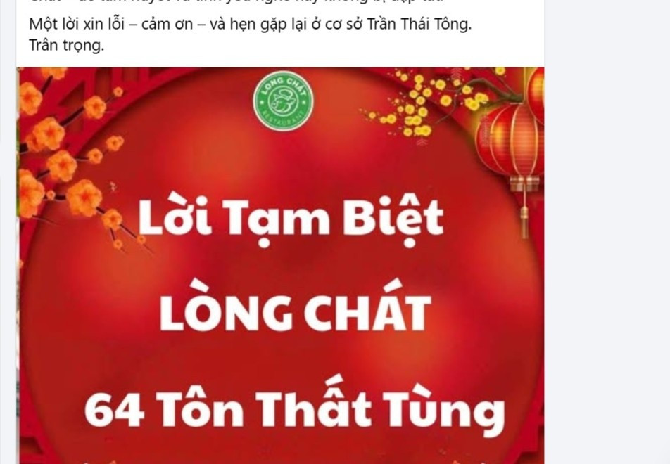 Lòng ‘Chát’ quán trên đường Tôn Thất Tùng chính thức đóng cửa sau 10 năm hoạt động sau vụ lòng xe điếu gây tranh cãi