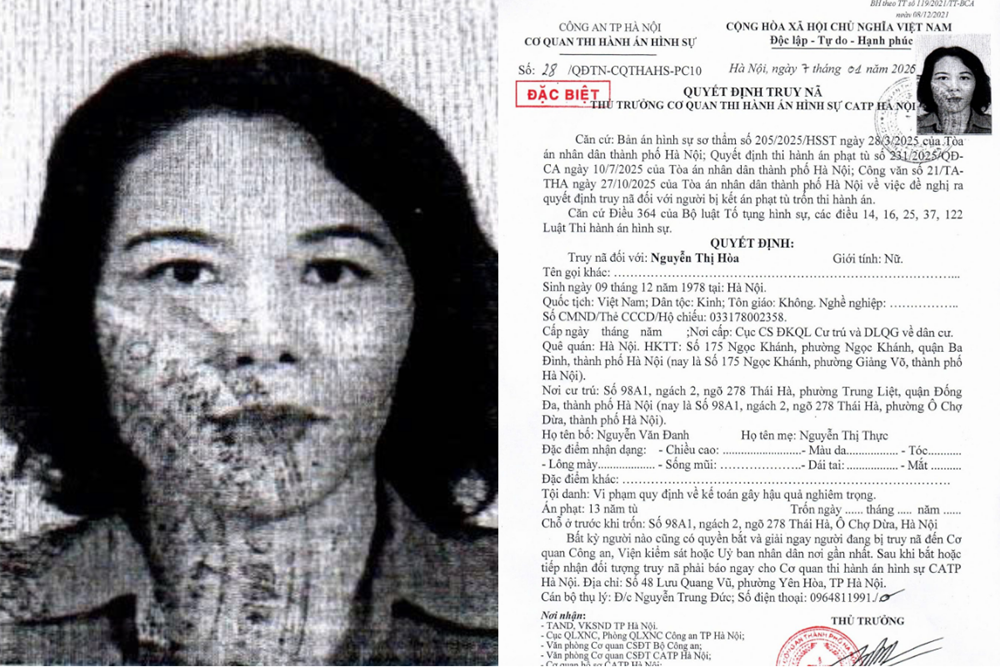 Truy nã đặc biệt Nguyễn Thị Hòa SN 1978 - ảnh 1