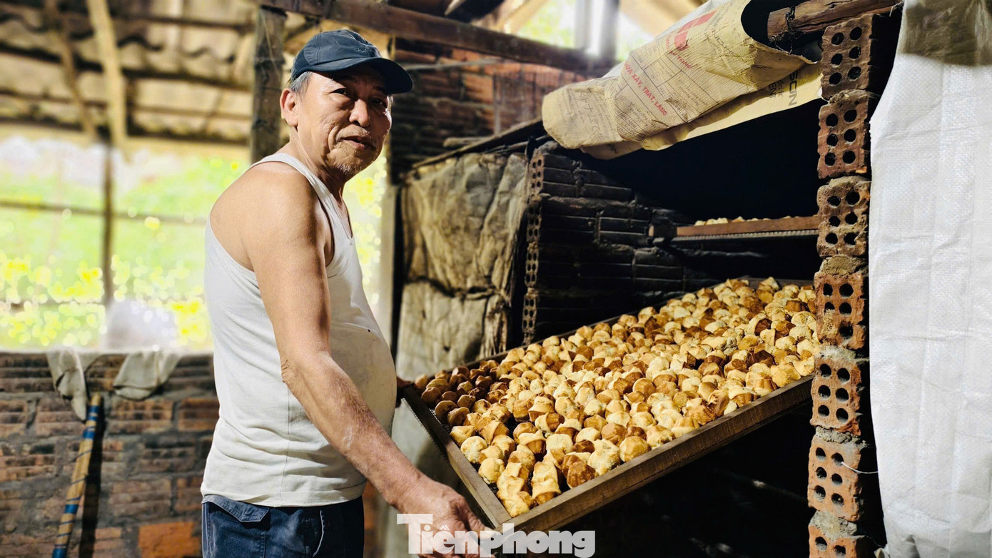 Lò bánh của gia đình đỏ lửa quanh năm, nhưng nhộn nhịp nhất là từ tháng 11 âm lịch đến áp Tết. Từ 2h sáng, gia đình ông Phùng đã thức dậy chuẩn bị nguyên liệu, 6h bắt đầu nhóm lò, đổ bánh liên tục đến chiều muộn. tp-3833.jpg