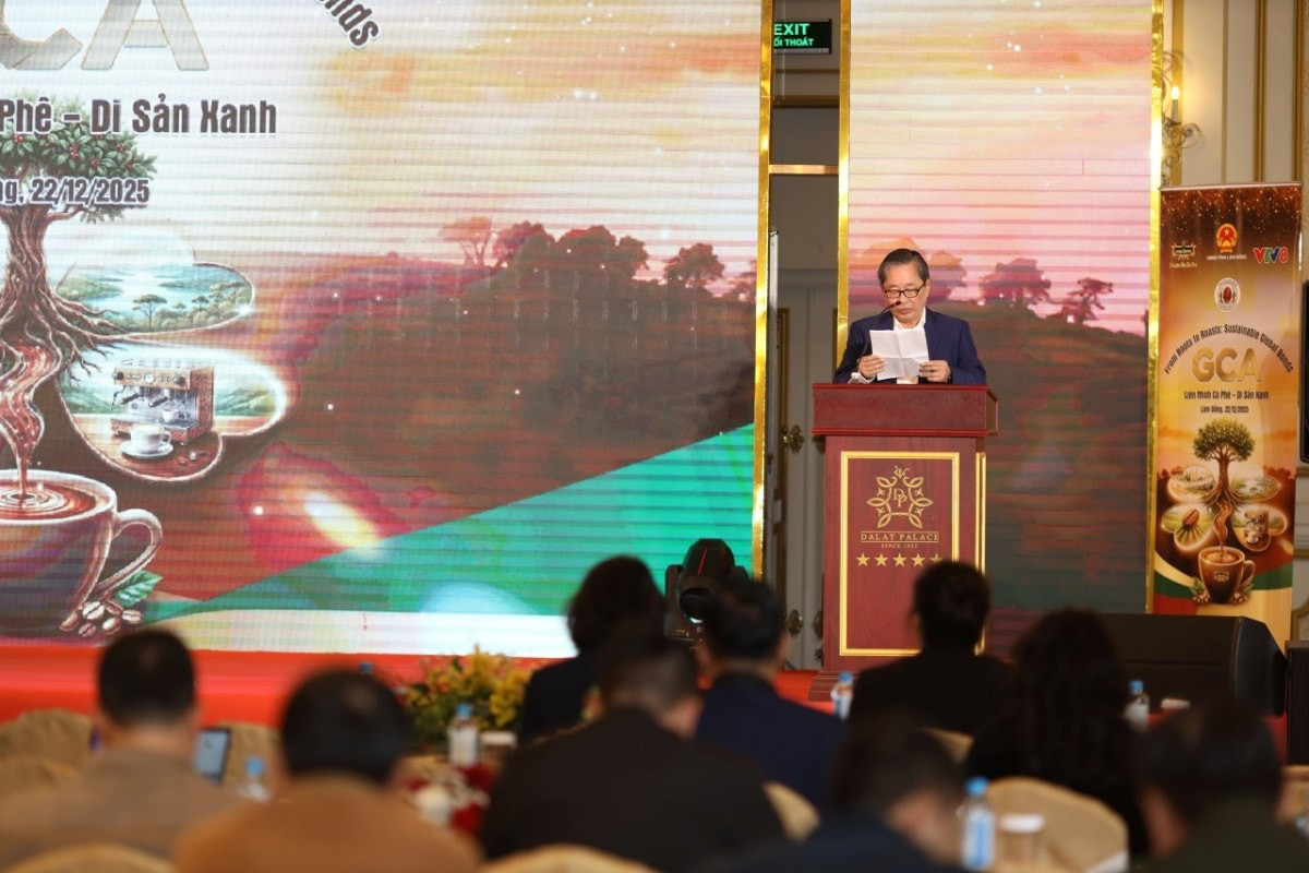 Ông Nguyễn Nam Hải, Chủ tịch Hiệp hội Cà phê – Ca cao Việt Nam (VICOFA) phát biểu tại Hội thảo khoa học cà phê quốc tế ngày 22/12/2025, tại Đà Lạt (Lâm Đồng). Ảnh: <a style='text-decoration: none;' href='/TNI'>TNI</a> King Coffee