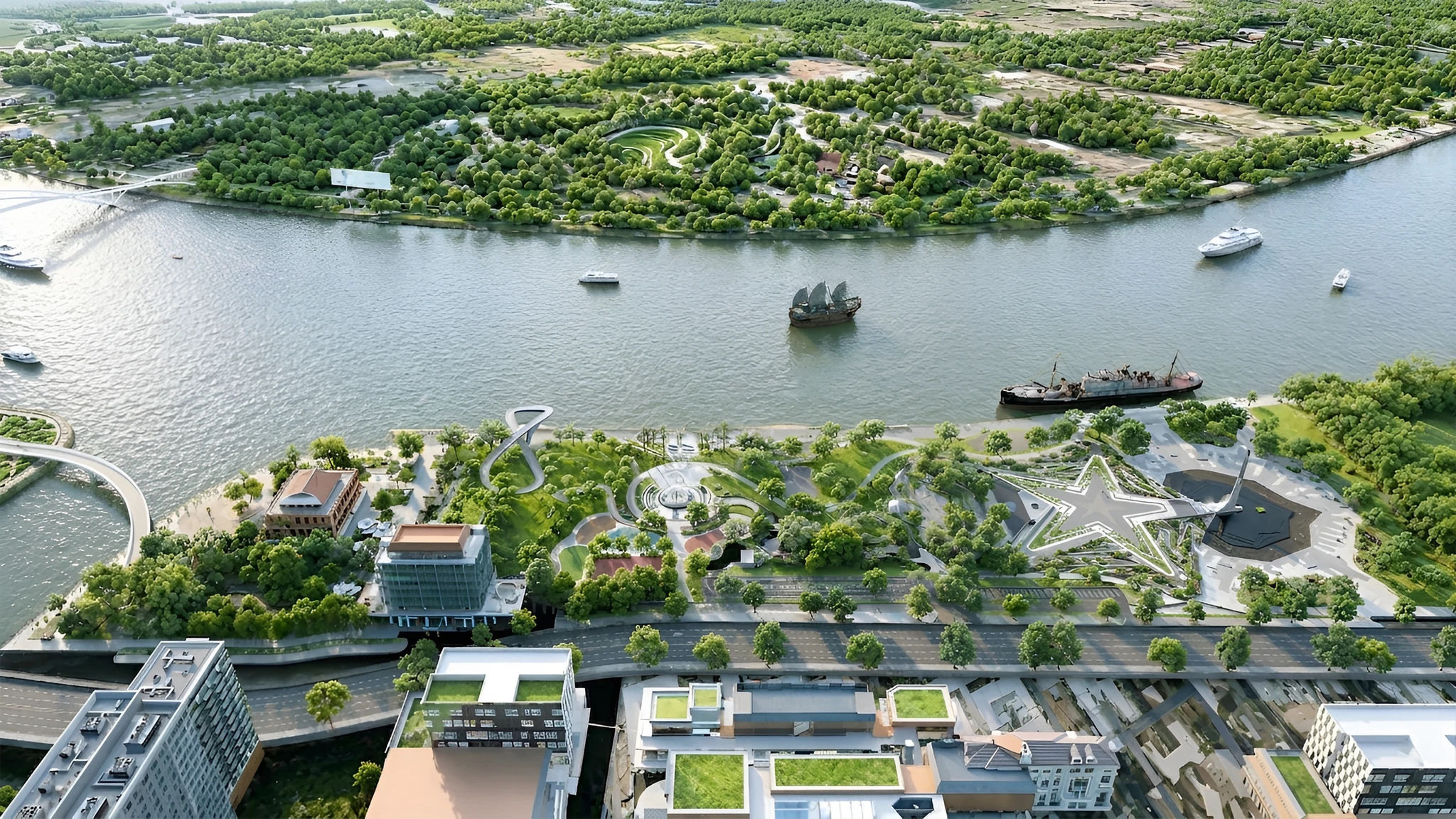 Phối cảnh dự án Công viên văn hóa Bến Nhà Rồng - Khánh Hội và cây xanh công cộng Bến Bạch Đằng