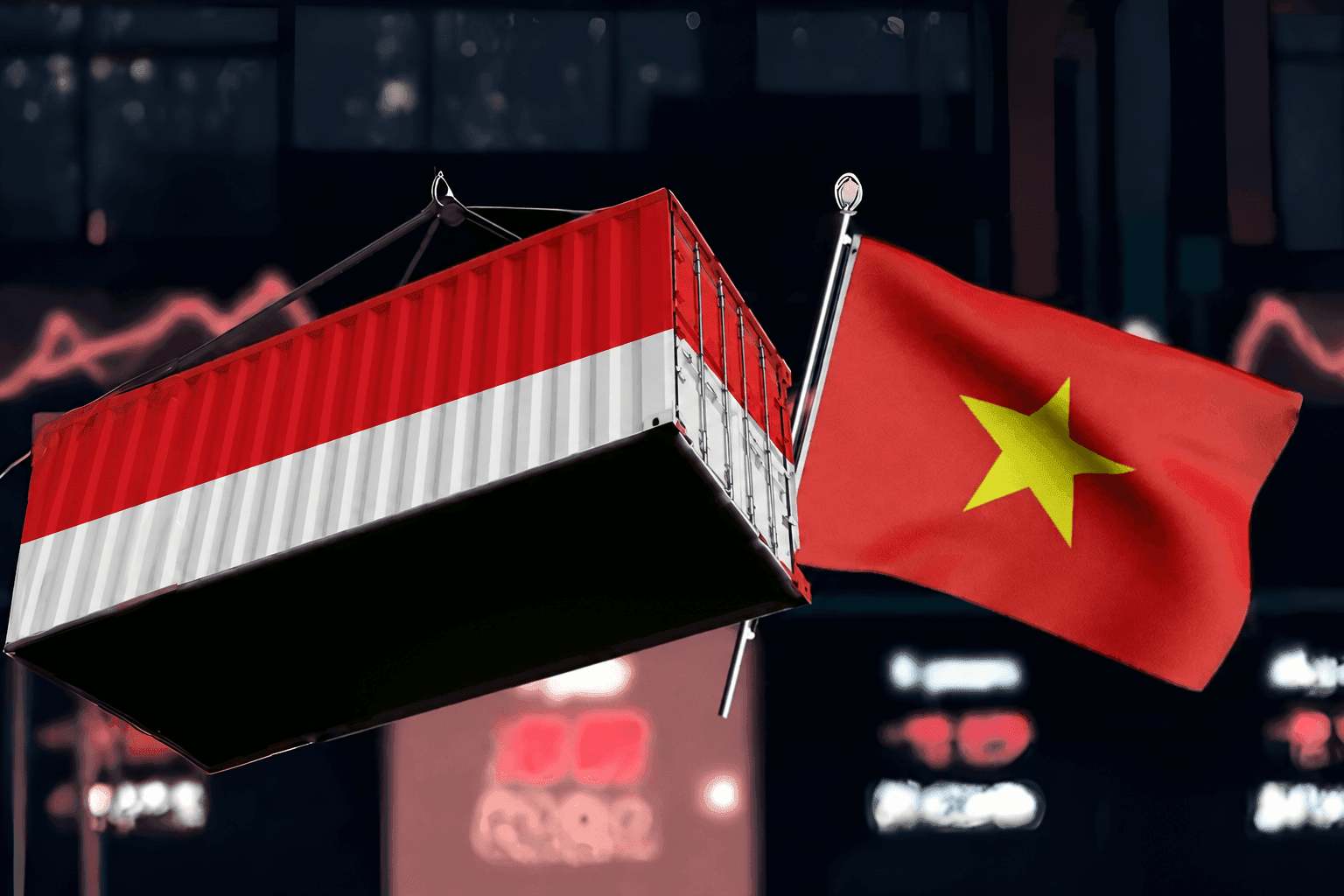 Container Indonesia và cờ Việt Nam