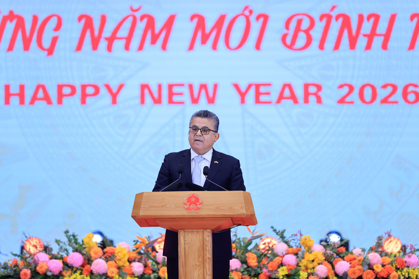 Đại sứ Palestine Saadi Salama phát biểu tại tiệc chiêu đãi. Ảnh: VGP img9942-1770686124490187253204.jpg