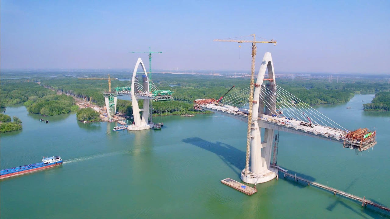 Cầu có nhịp chính dài nhất Đông Nam Á dần thành hình, nỗ lực tiến sát ngày hợp long- Ảnh 1. Cầu có nhịp chính dài nhất Đông Nam Á dần thành hình, nỗ lực tiến sát ngày hợp long- Ảnh 1.