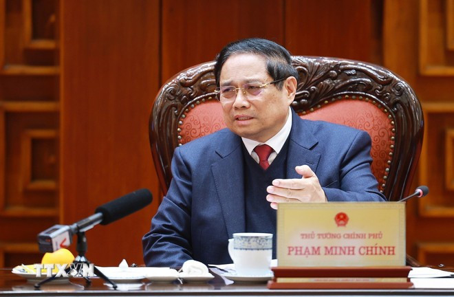 Thủ tướng Phạm Minh Chính chủ trì Phiên họp lần thứ năm của Ban Chỉ đạo xây dựng nhà máy điện hạt nhân. (Ảnh: Dương Giang/TTXVN). anh-4.jpg