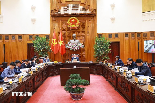 Thủ tướng Phạm Minh Chính phát biểu tại Phiên họp lần thứ năm của Ban Chỉ đạo xây dựng nhà máy điện hạt nhân. (Ảnh: Dương Giang/TTXVN). anh-3.jpg