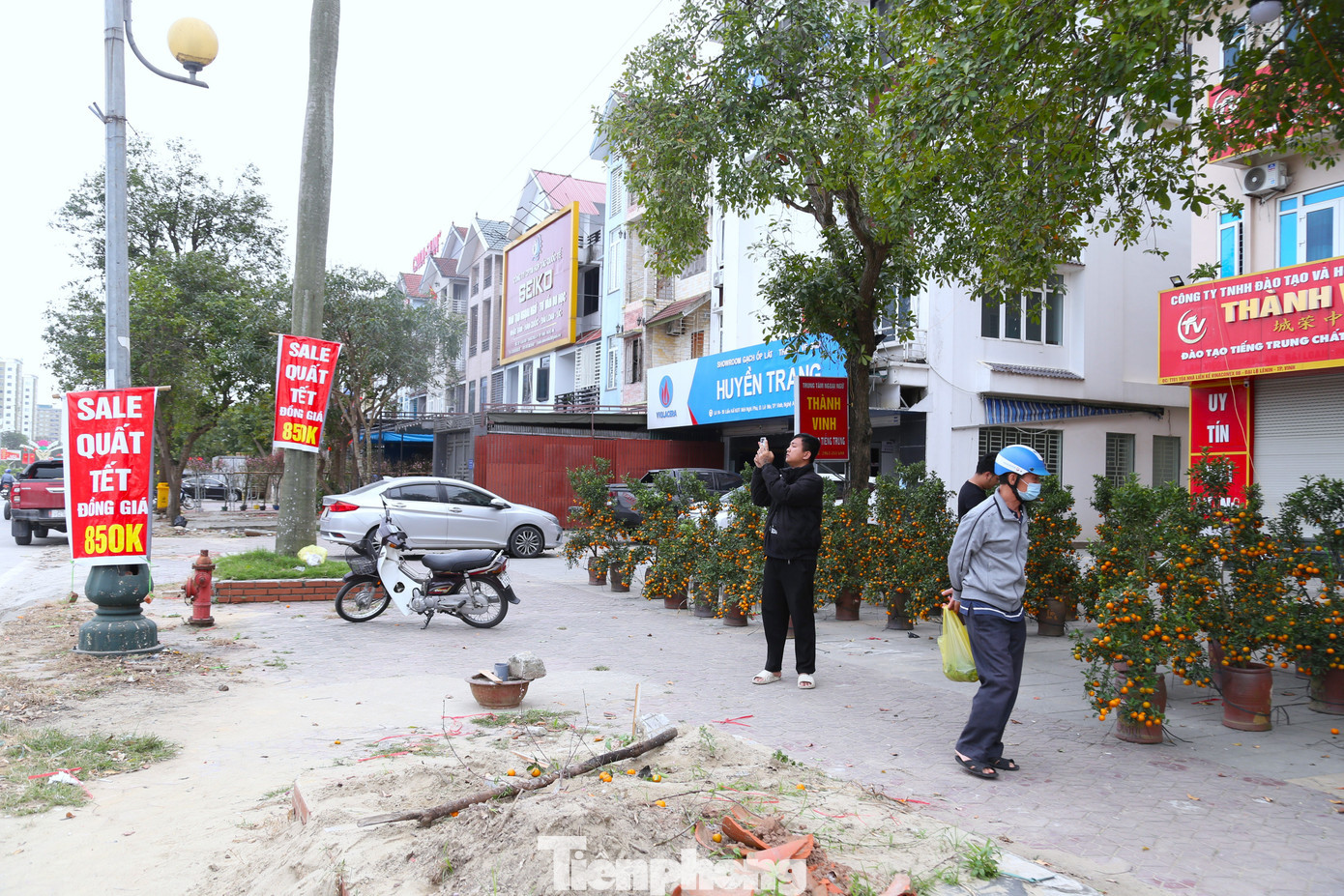 Dọc Đại lộ Lê Nin (phường Vinh Phú), tiểu thương treo biển “Sale quất Tết đồng giá 850k” , tuy nhiên vẫn ít khách hỏi mua. Một số tiểu thương tranh thủ “đẩy hàng” bằng cách khuyến mại thêm chậu, thêm phân bón, song hiệu quả không đáng kể. tp-17.jpg