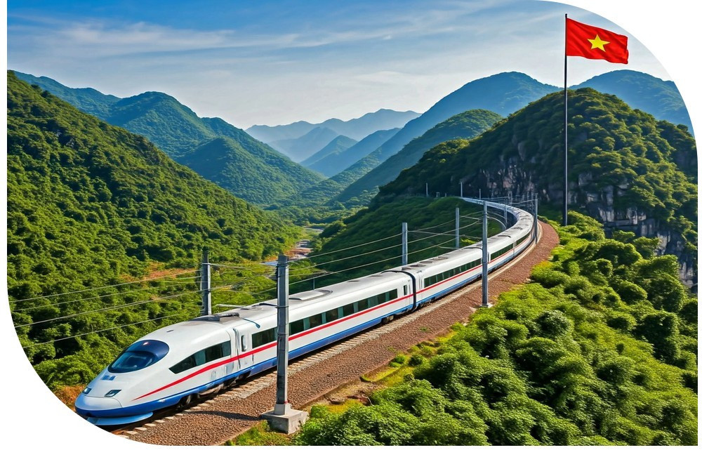 Mô phỏng dự án đường sắt tốc độ cao Bắc - Nam. Ảnh: AI. dsg.jpg