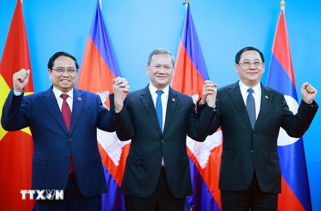 Thủ tướng Phạm Minh Chính trong cuộc gặp Thủ tướng Campuchia Hun Manet và Thủ tướng Lào Sonexay Siphandone. Ảnh: TTXVN img-2245.jpg