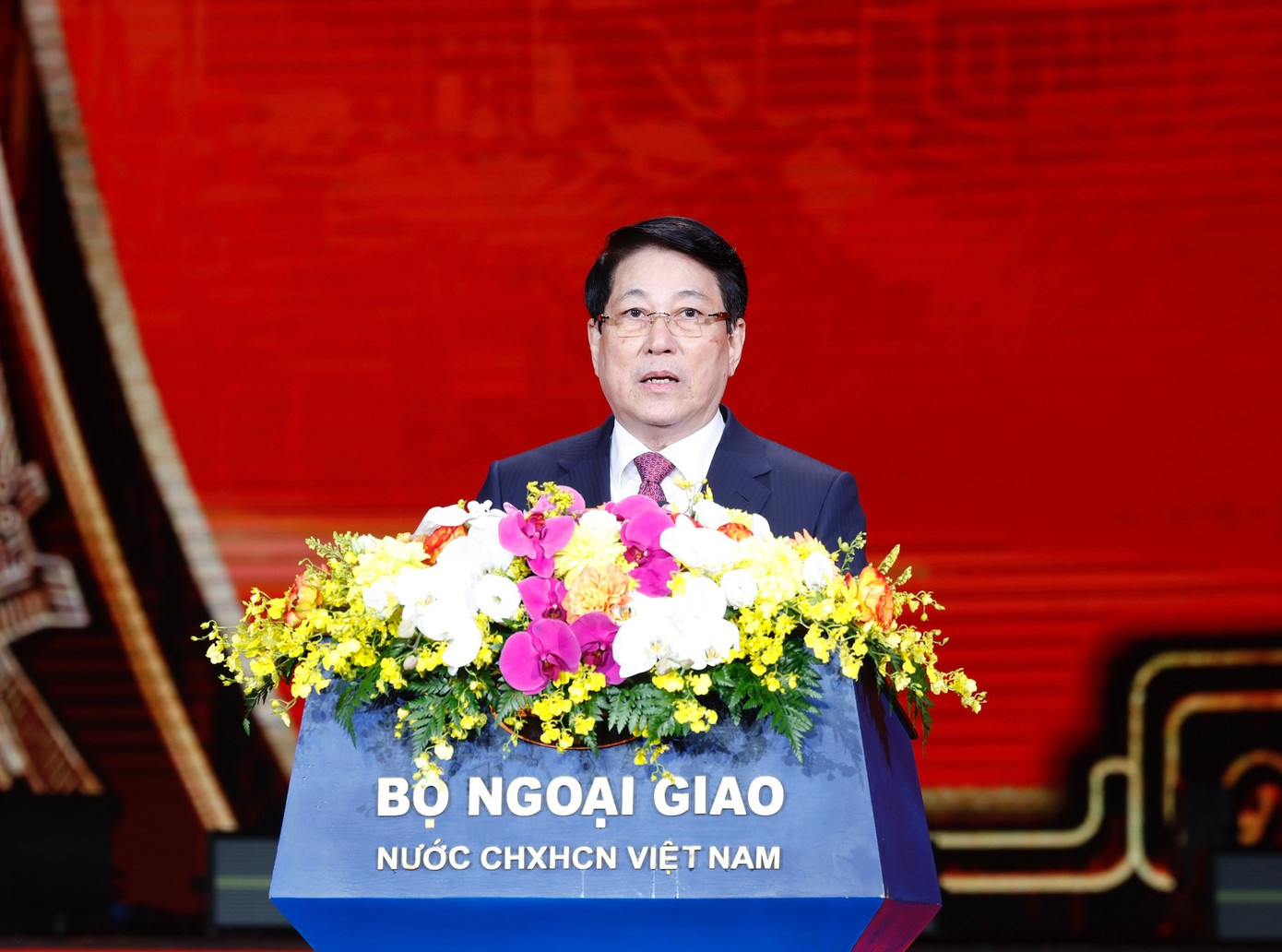 Chủ tịch nước Lương Cường phát biểu, chúc Tết bà con kiều bào. Ảnh: Như Ý. mgm7522.jpg