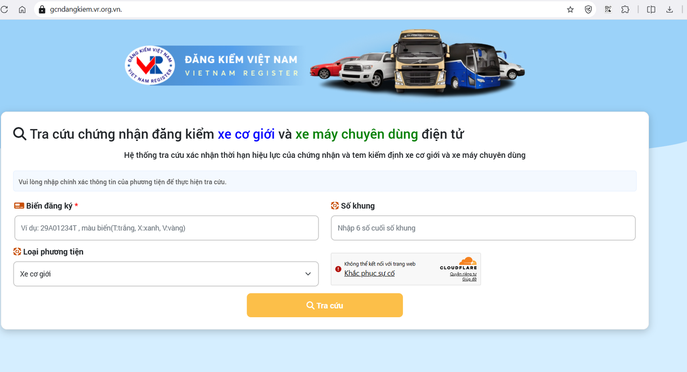 Màn hình tra cứu chứng nhận đăng kiểm điện tử. Ảnh: CMH. dang-kiem.png