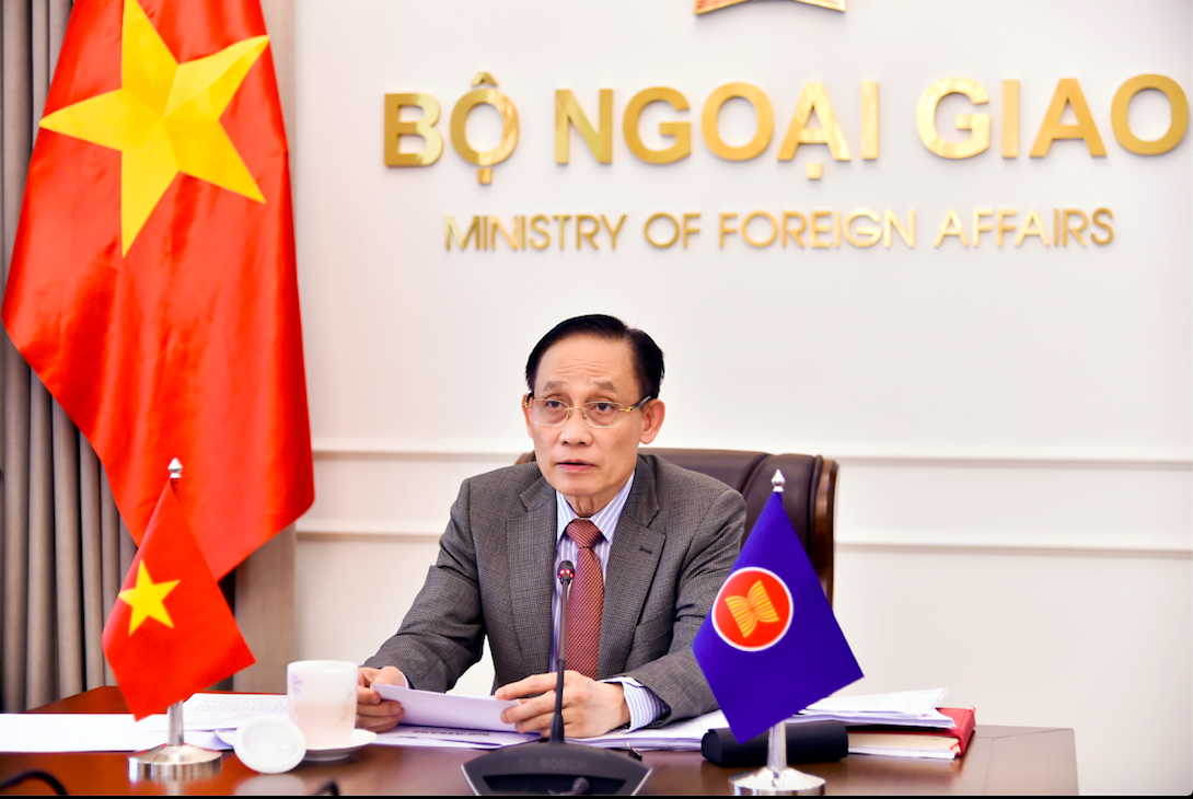 Bộ trưởng Ngoại giao Lê Hoài Trung tại cuộc họp trực tuyến với các Bộ trưởng Ngoại giao ASEAN. Ảnh: Mofa screen-shot-2026-03-13-at-70855-pm.png