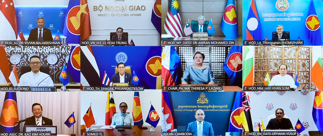 Các Bộ trưởng Ngoại giao ASEAN tại cuộc họp trực tuyến ngày 13/3. Ảnh: Mofa screen-shot-2026-03-13-at-70846-pm.png