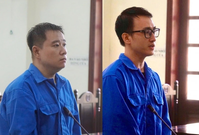Các bị cáo Nguyễn Thanh Duy (bên trái) và bị cáo Nguyễn Phương Thắng trước tòa