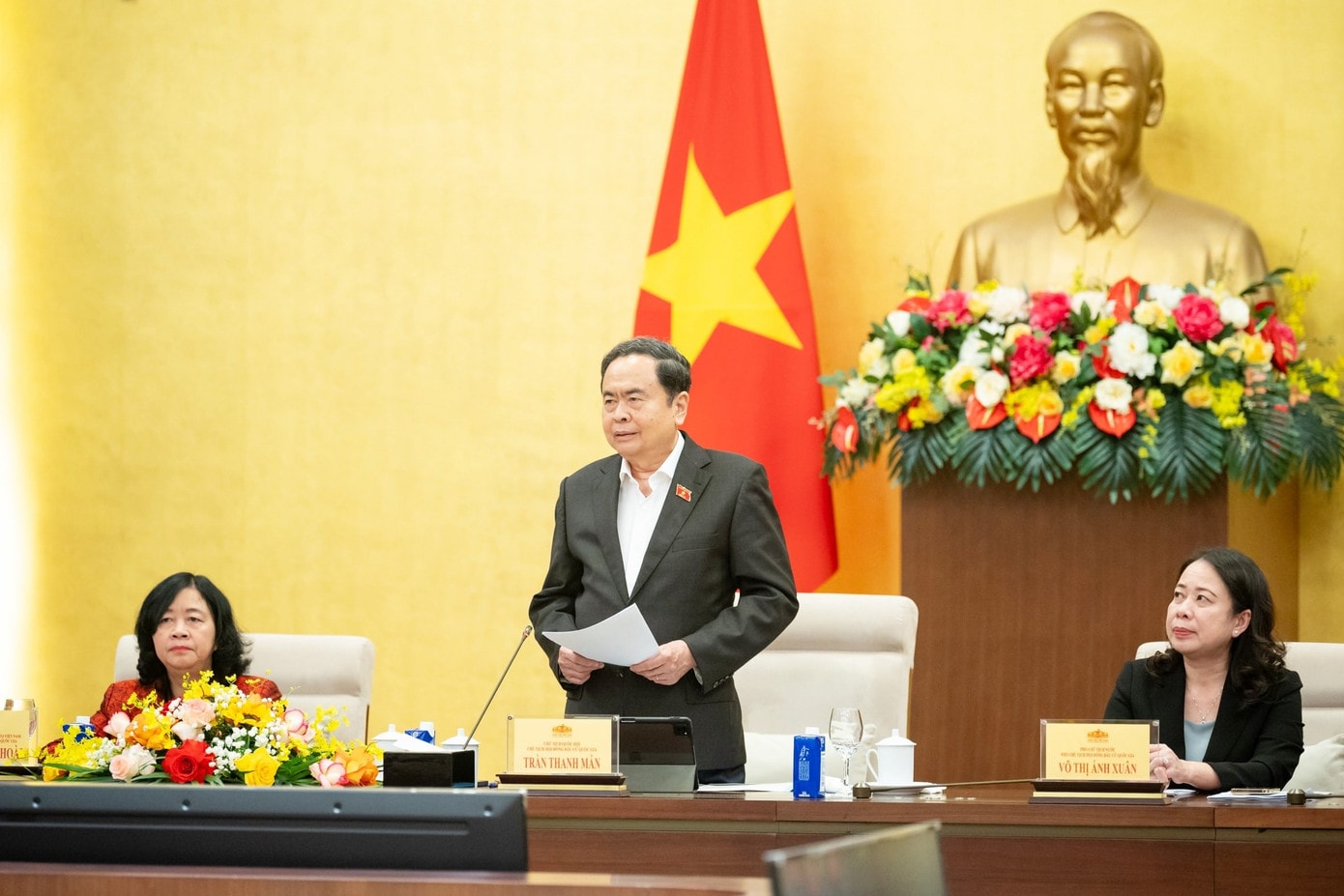 Chủ tịch Quốc hội Trần Thanh Mẫn phát biểu tại Hội nghị trực tuyến toàn quốc về công tác chuẩn bị bầu cử. 23bc8.jpg