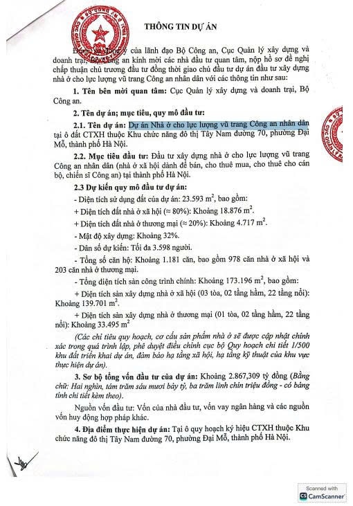 Thông tin dự án. Nguồn ảnh: Bộ Công an Thông tin dự án. Nguồn ảnh: Bộ Công an