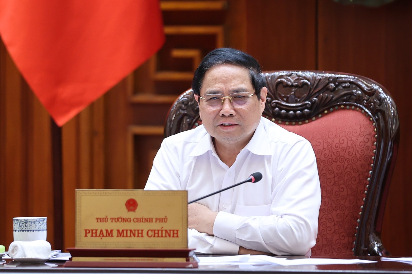 Thủ tướng Phạm Minh Chính phát biểu tại cuộc làm việc. Ảnh: VGP 263ttg1.jpg