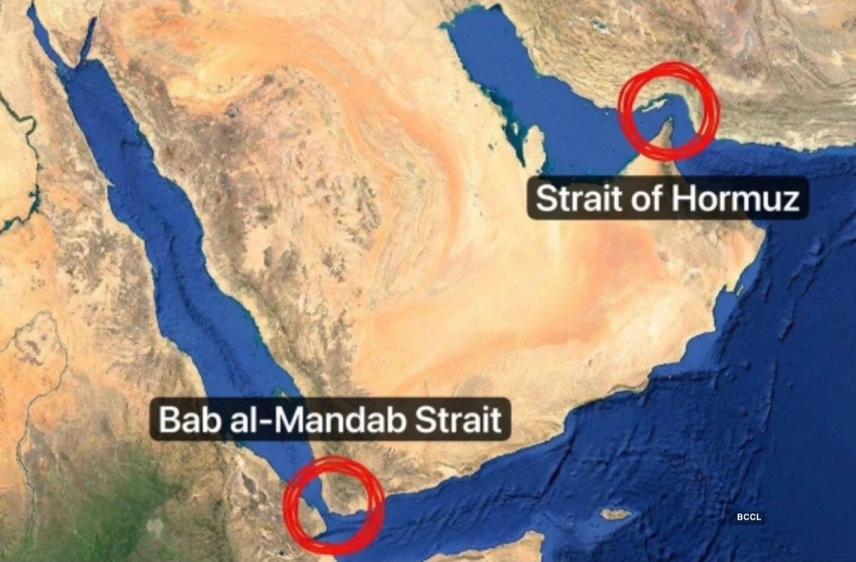 Eo biển Hormuz và eo biển Bab el-Mandeb. (Ảnh: Economic Times) image-1774766406018-9249.jpg