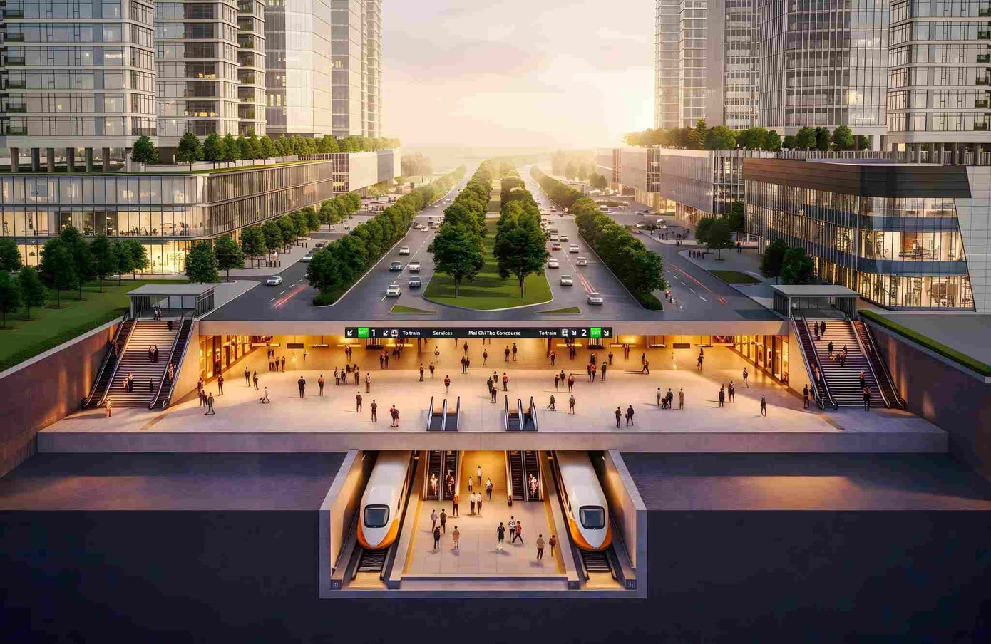 Phối cảnh tuyến metro Bến Thành - Thủ Thiêm đi ngầm dưới đường Mai Chí Thọ. Ảnh: Thaco. 1.jpg