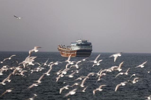 Chim bay gần một chiếc thuyền ở eo biển Hormuz trong bối cảnh xung đột giữa Mỹ và Israel với Iran, nhìn từ Musandam, Oman ngày 2/3/2026. Ảnh: Reuters. Một tập đoàn đa quốc gia sẽ quản lý eo biển Hormuz? - Ảnh 1.