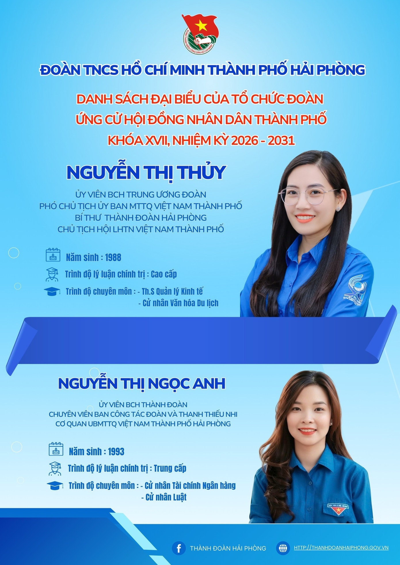 Hai nữ cán bộ Đoàn được giới thiệu ứng cử đại biểu HĐND thành phố Hải Phòng, nhiệm kỳ 2026-2031. doan.jpg