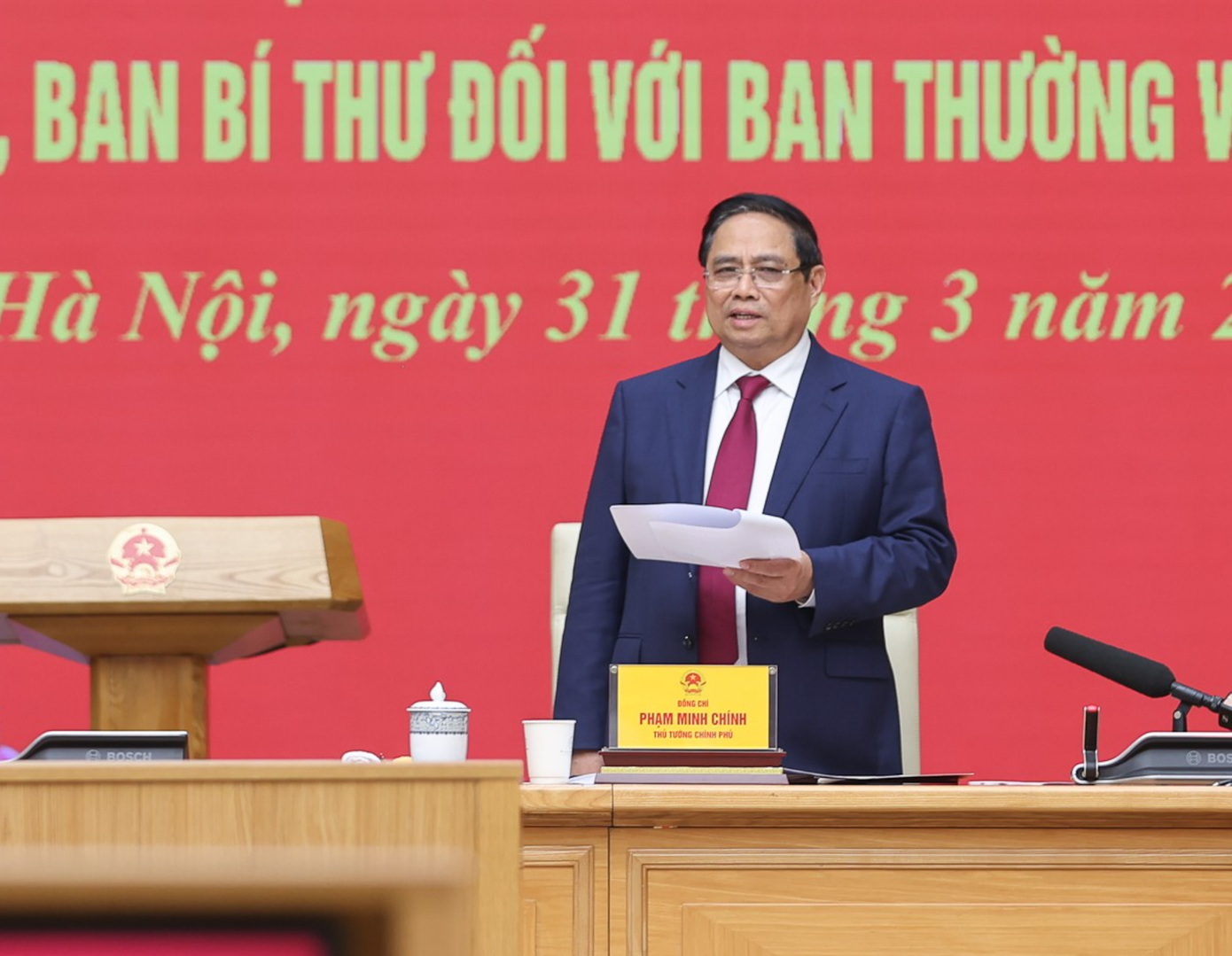 Thủ tướng Phạm Minh Chính phát biểu tại Hội nghị. Ảnh: VGP. Thông qua báo cáo kiểm tra, giám sát Ban Thường vụ Đảng ủy Chính phủ - Ảnh 1.